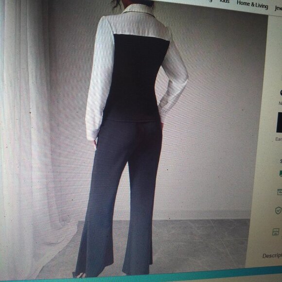 sleek blk an white zip up blouse an pant set - Picture 2 of 2